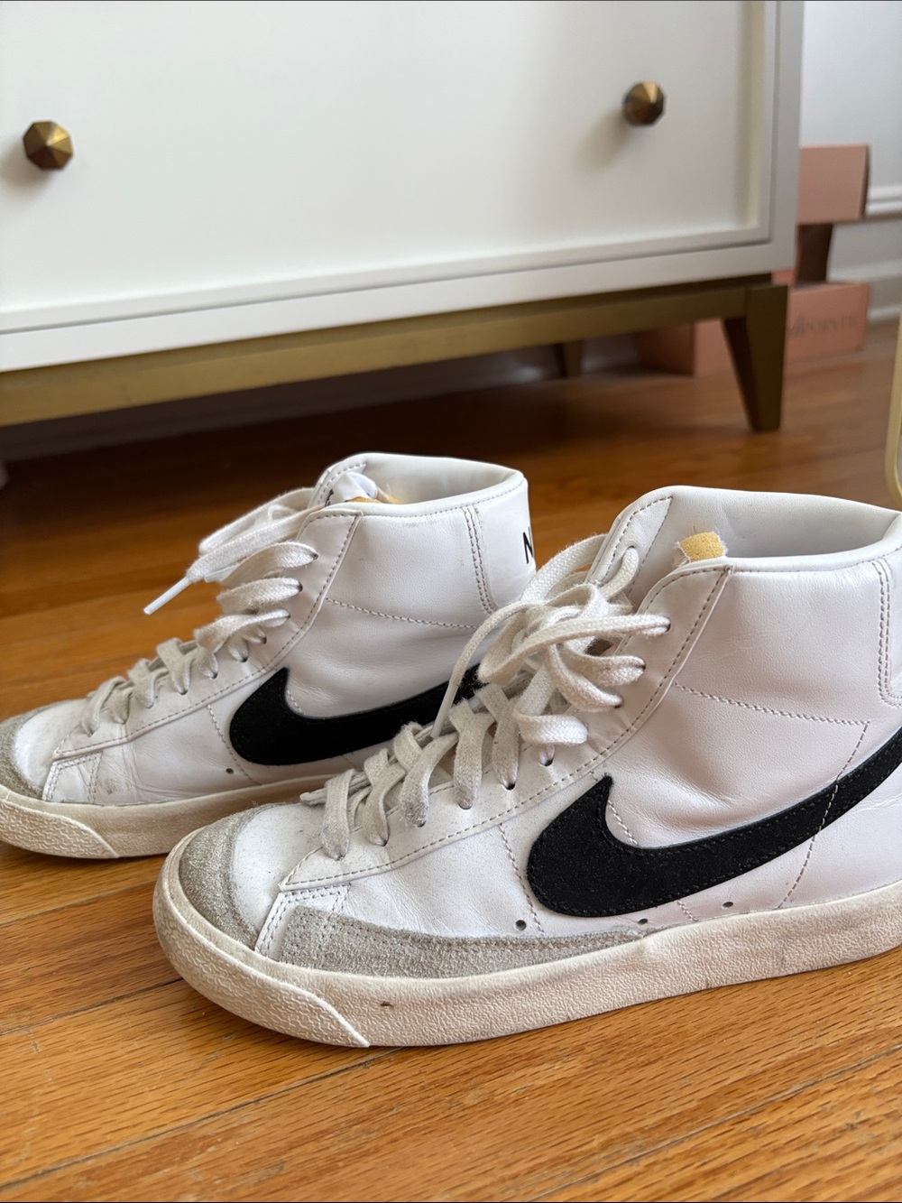 Nike Kids White High-Top Sneakers with Black Swoosh